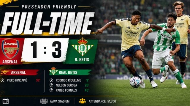 Arsenal Lose 3-1 to Real Betis in Pre-Season Friendly